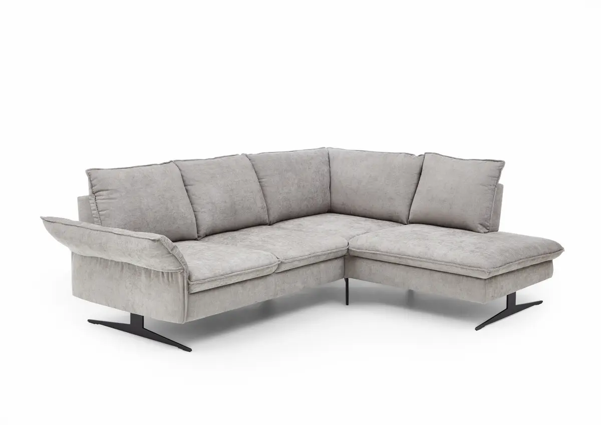 Ecksofa EM Marseille - 2,5-Sitzer mit Ecke rechts,  Rückentiefe verstellbar, Stoff, Grau