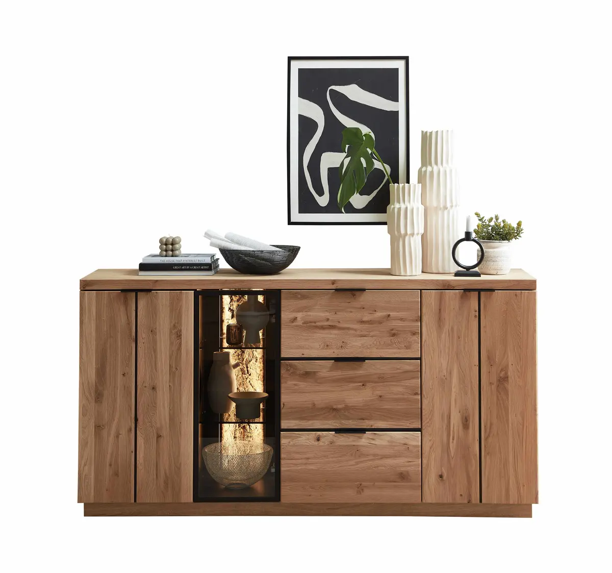 Sideboard - mit Beleuchtung, Wildeiche teilmassiv