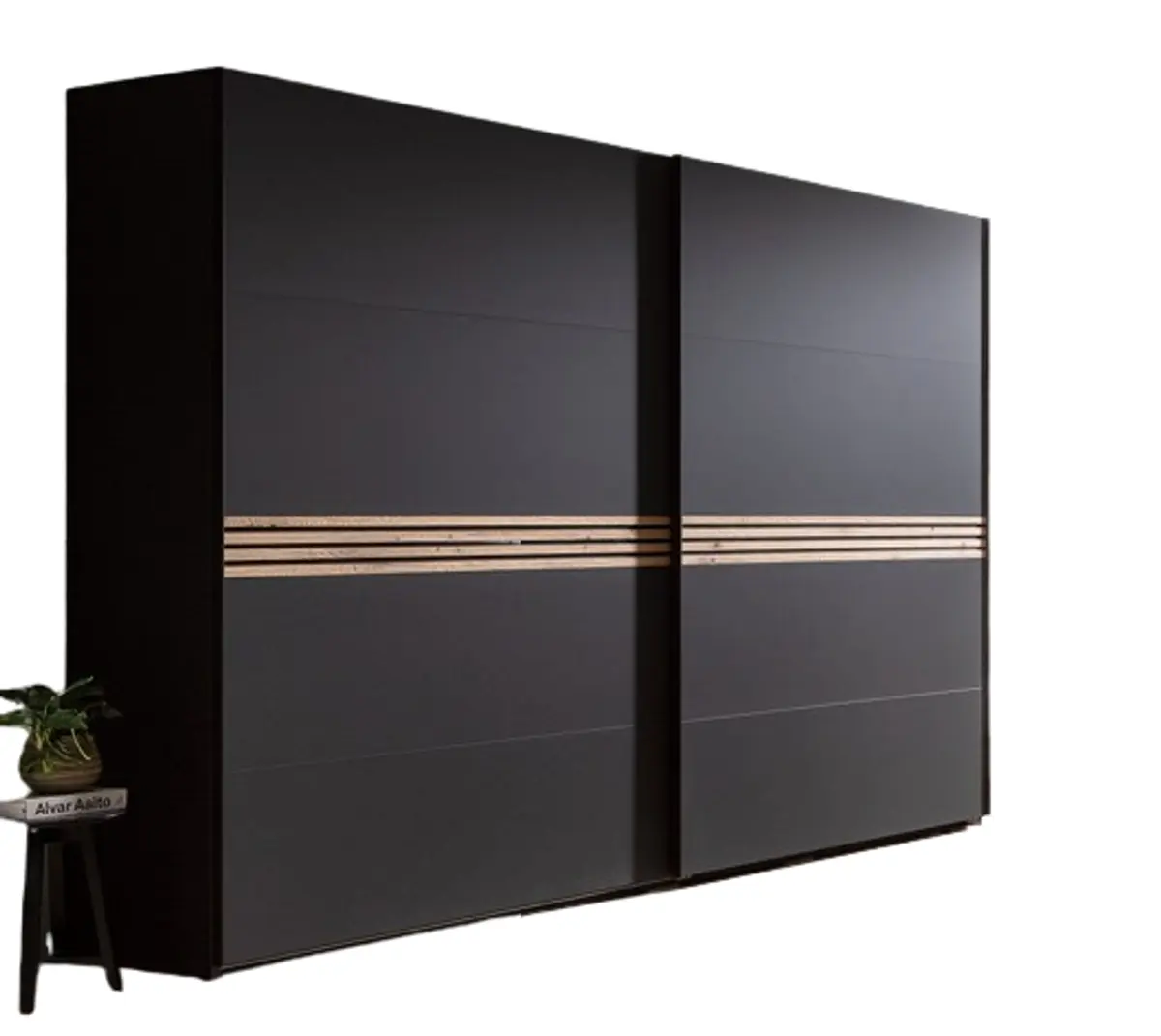 Schwebetürenschrank Viana - BHT ca. 300x230x68 cm, inkl. Passepartout und Beleuchtung, Anthrazit