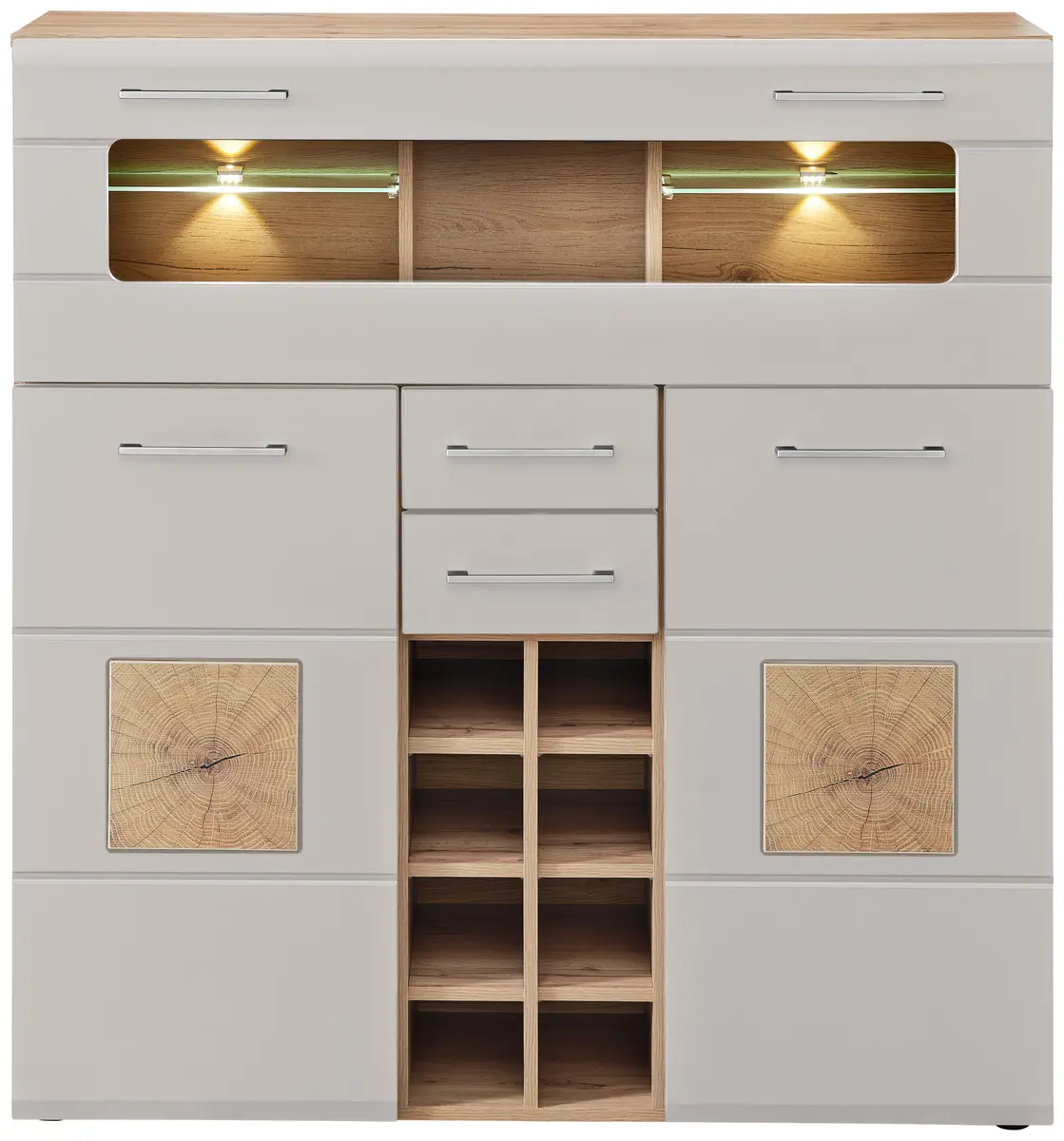 Barschrank - mit Beleuchtung, B ca. 120 cm, Eiche Altholz Nachbildung, Kaschmir