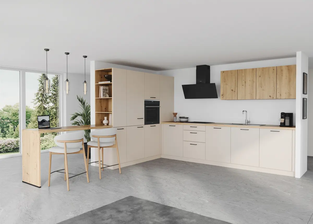 Wohnküche 52.180 1 523, Sandgrau matt