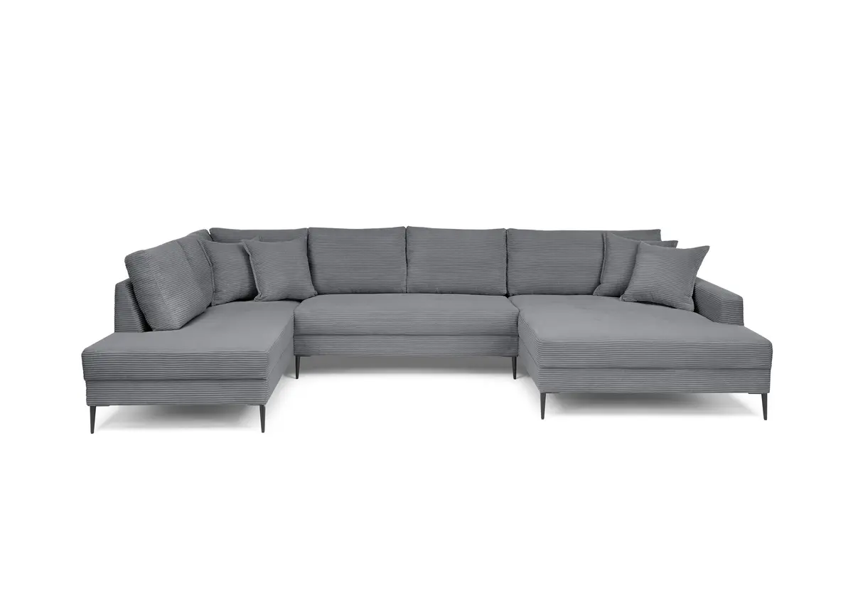 Wohnlandschaft - Ecke links, 2-Sitzer, Longchair rechts, Stoff, Grau