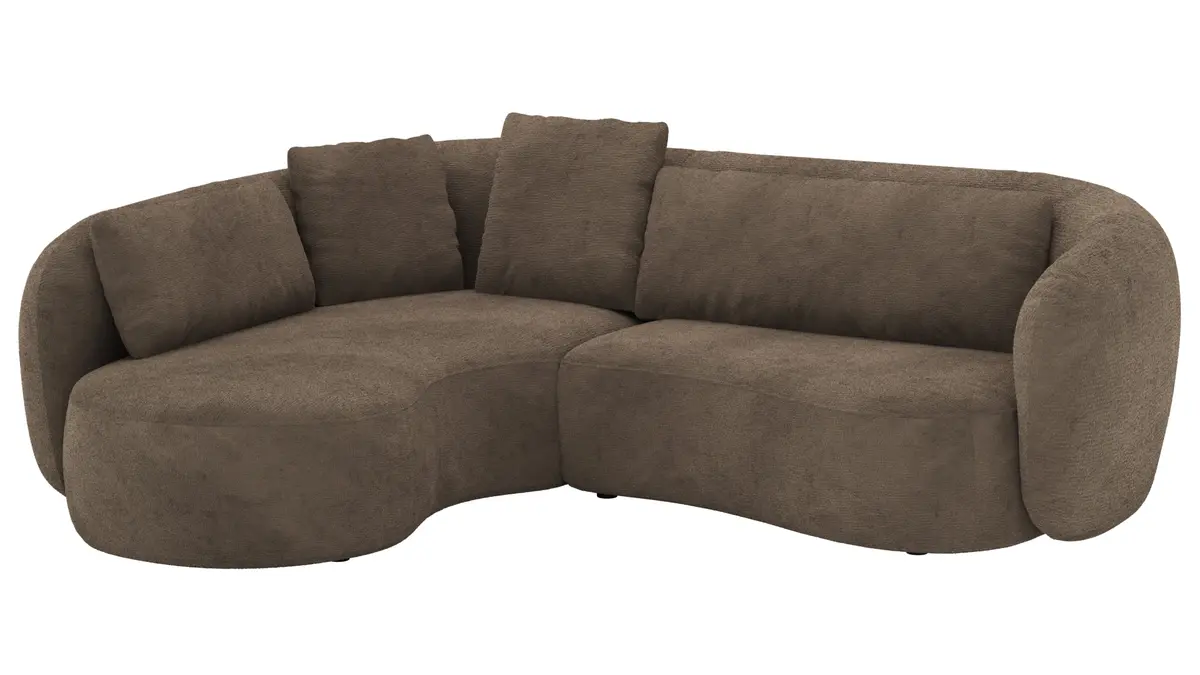 Ecksofa Karasu - Ottomane links mit 3-Sitzer rechts, Stoff, Taupe