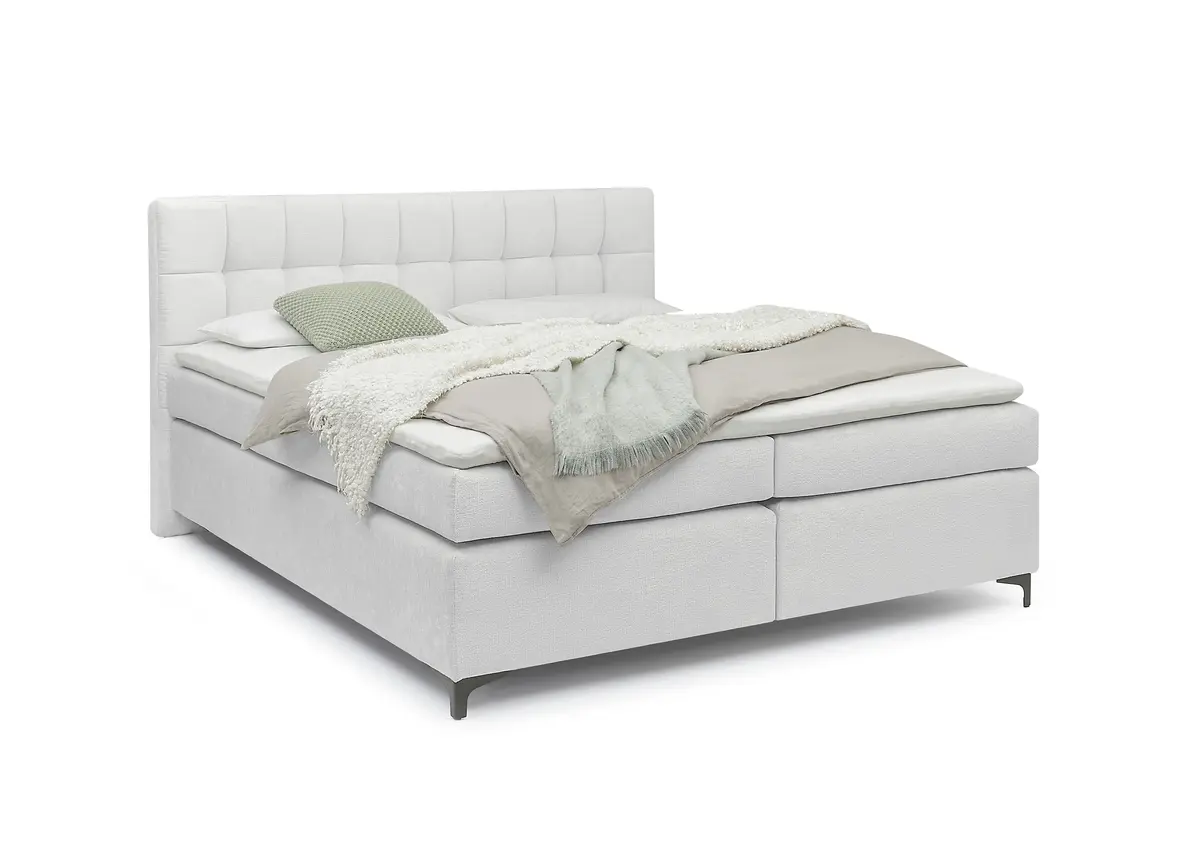 Boxspringbett HINDA- Liegefläche ca. 180x200 cm, Stoff, Hellgrau, Bonell, Inkl. Topper