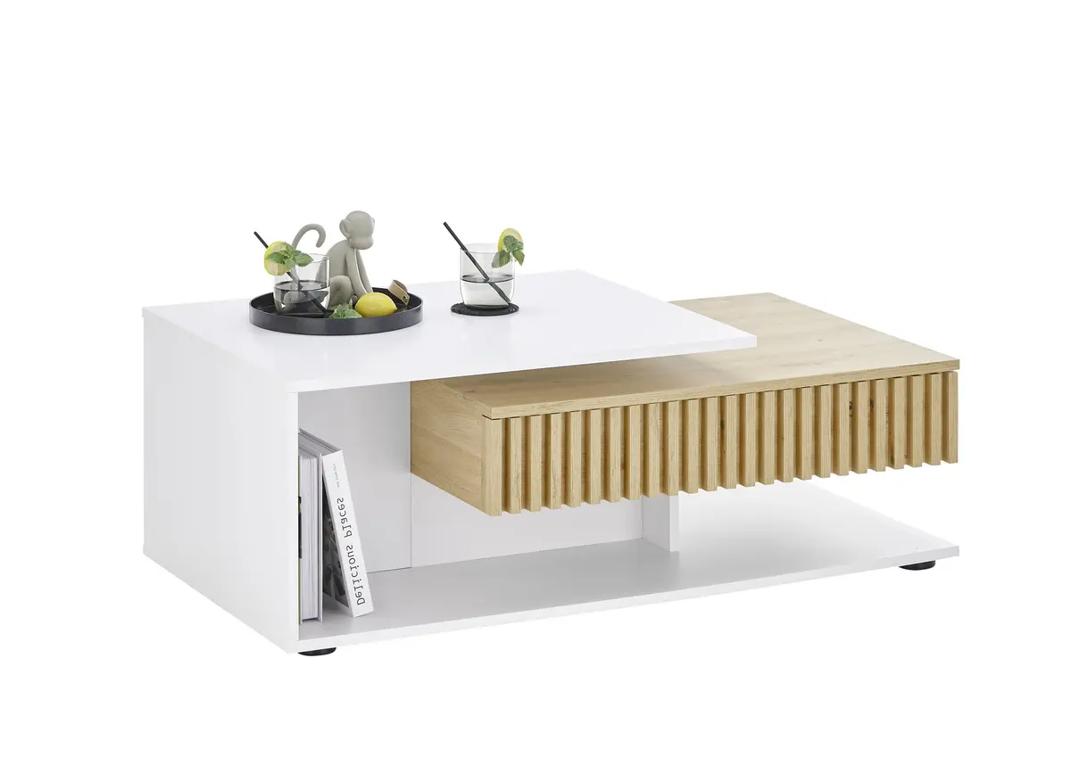 Couchtisch - LB ca. 110x60 cm, Weiß, Artisan Eiche Nachbildung