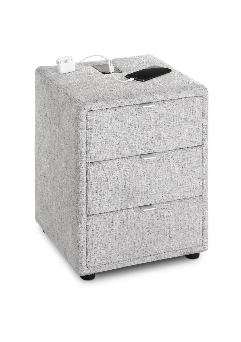 Nachttisch- Inkl. Ladeport, Stoff, Grau