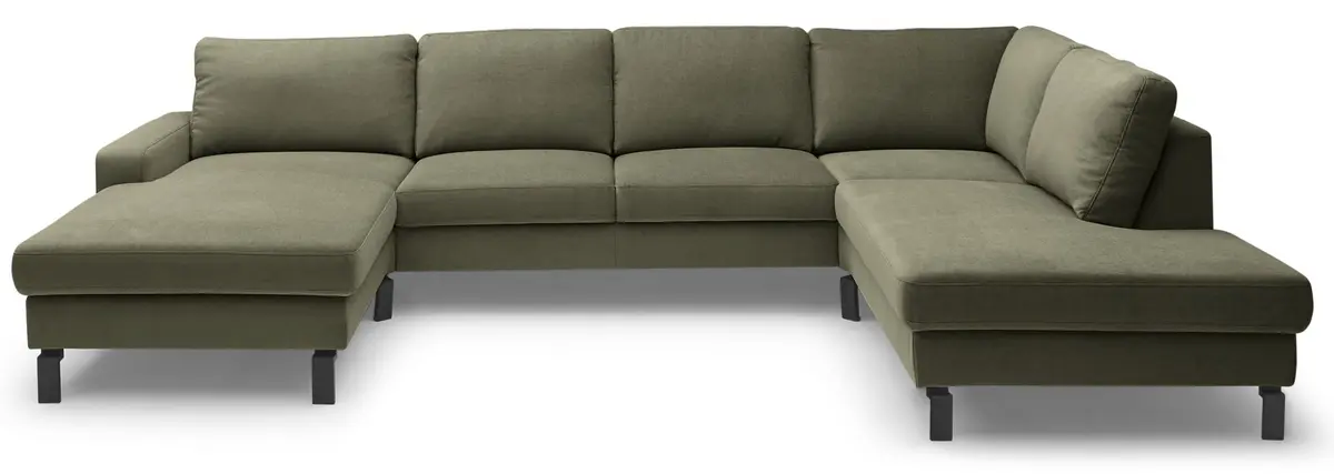 Wohnlandschaft CALM - Longchair links, 2-Sitzer, Ecke rechts, Microfaser, Olive