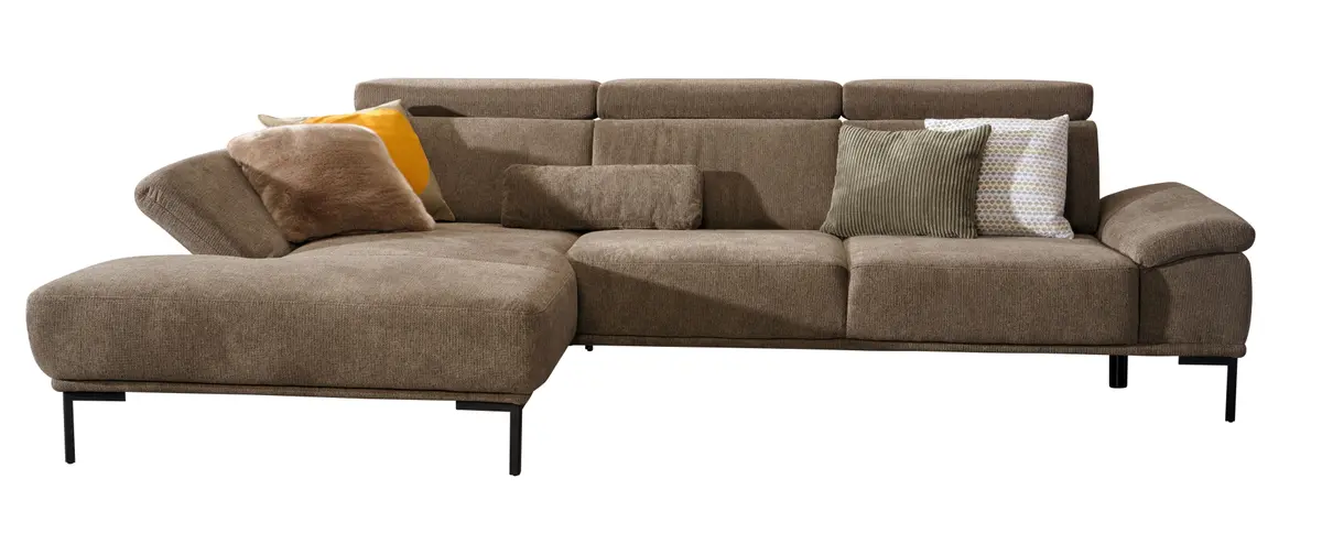 Ecksofa - Longchair links mit 2-Sitzer, Sitztiefe verstellbar, Stoff, Braungrün