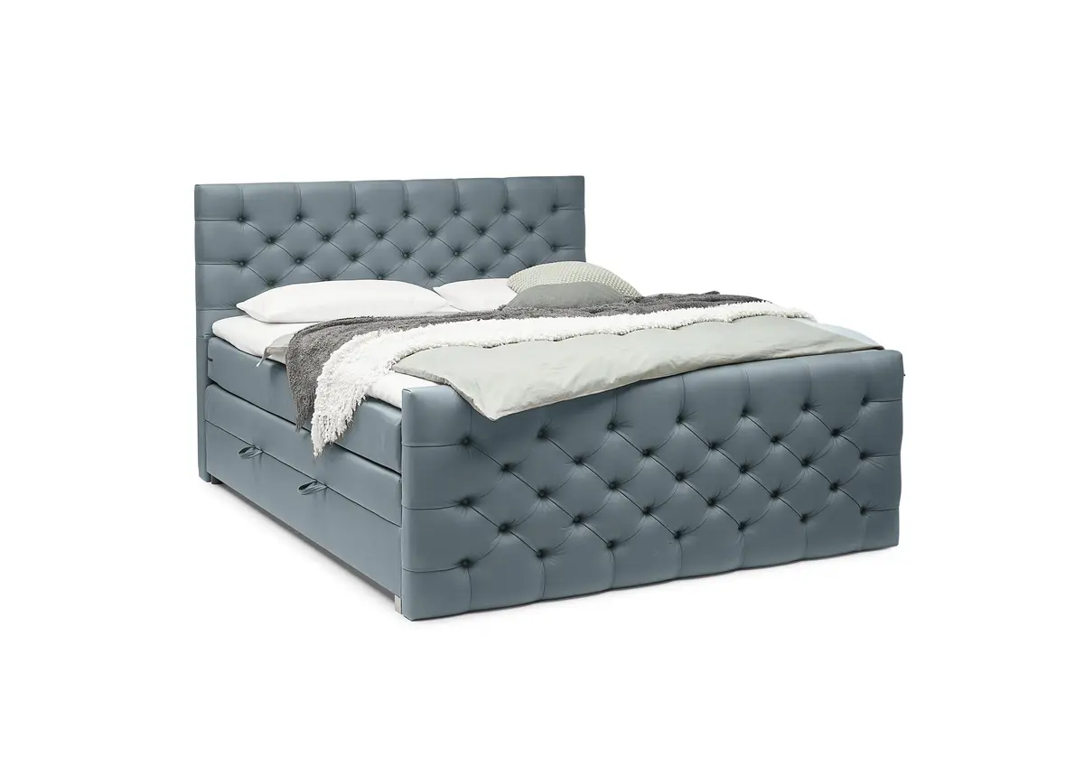 Boxspringbett SANDRIN E- Liegefläche ca. 200x200 cm, Stoff, Graublau, inkl. Stauraum und Fußteil