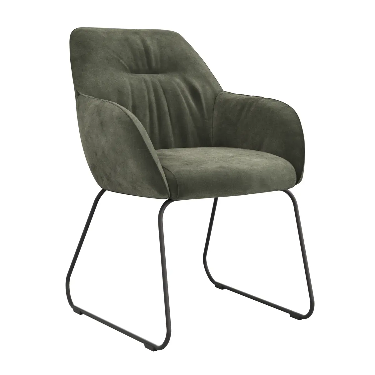 Armlehnstuhl Noli - Stoff, Dunkelgrün, Kufe