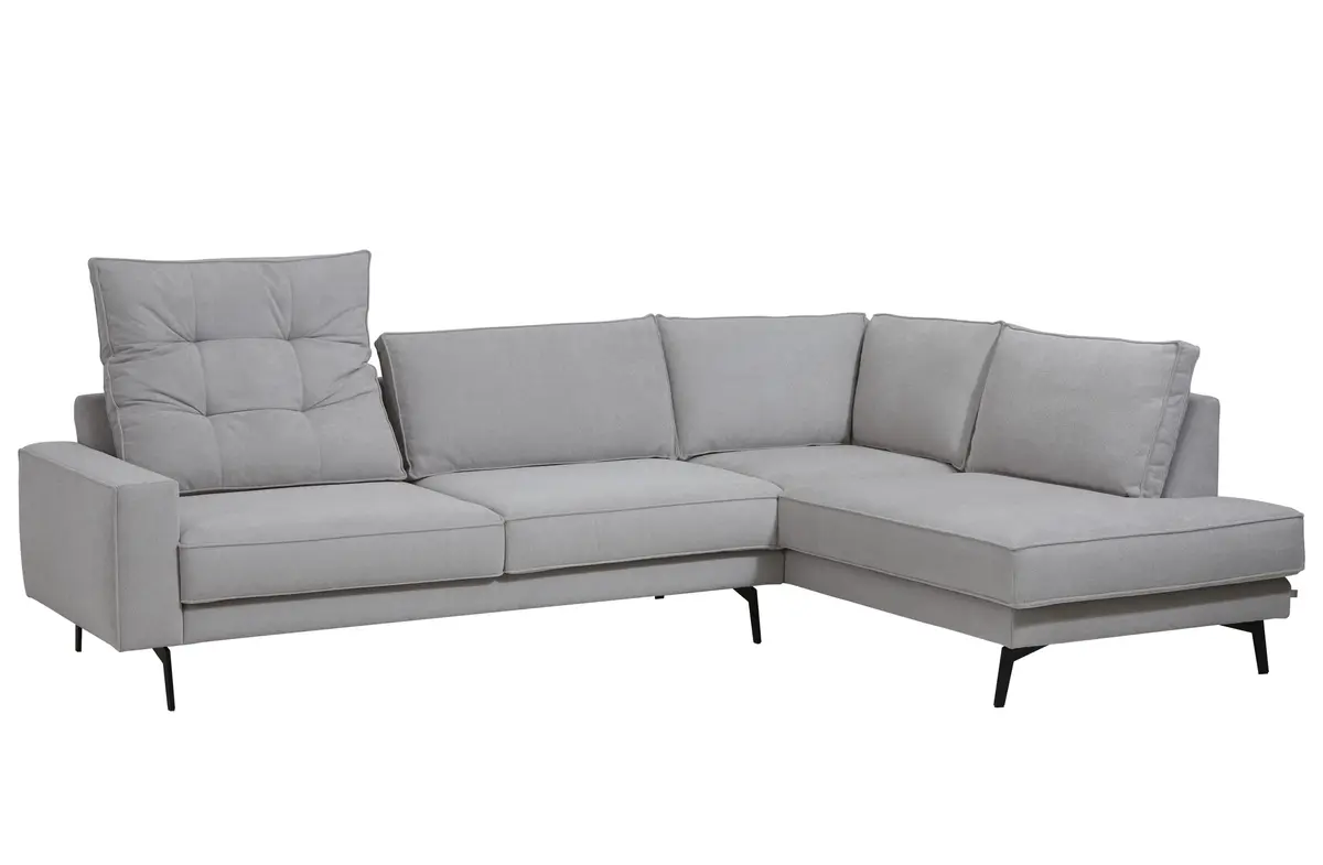 Ecksofa Samara - 2-Sitzer mit Ecke rechts inkl. Rückenlehne verstellbar, Stoff, Hellgrau