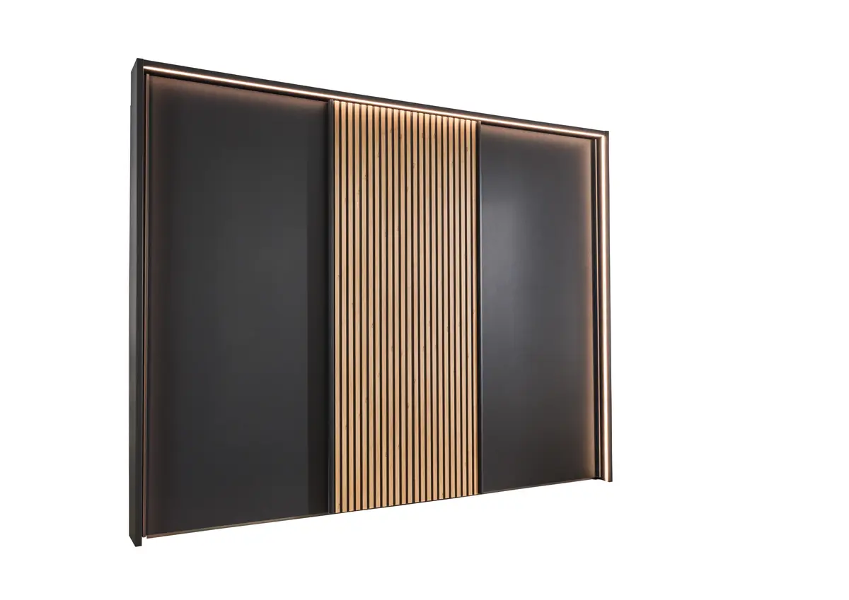 Schwebetürenschrank – inkl. Passepartout und Beleuchtung, B. ca. 260 cm, Graphit