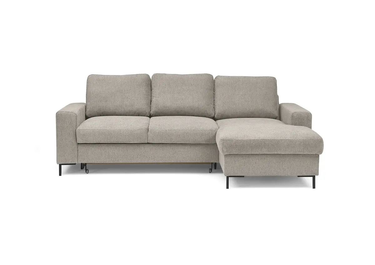 Ecksofa - 2-Sitzer mit Longchair rechts, Stoff, Steingrau