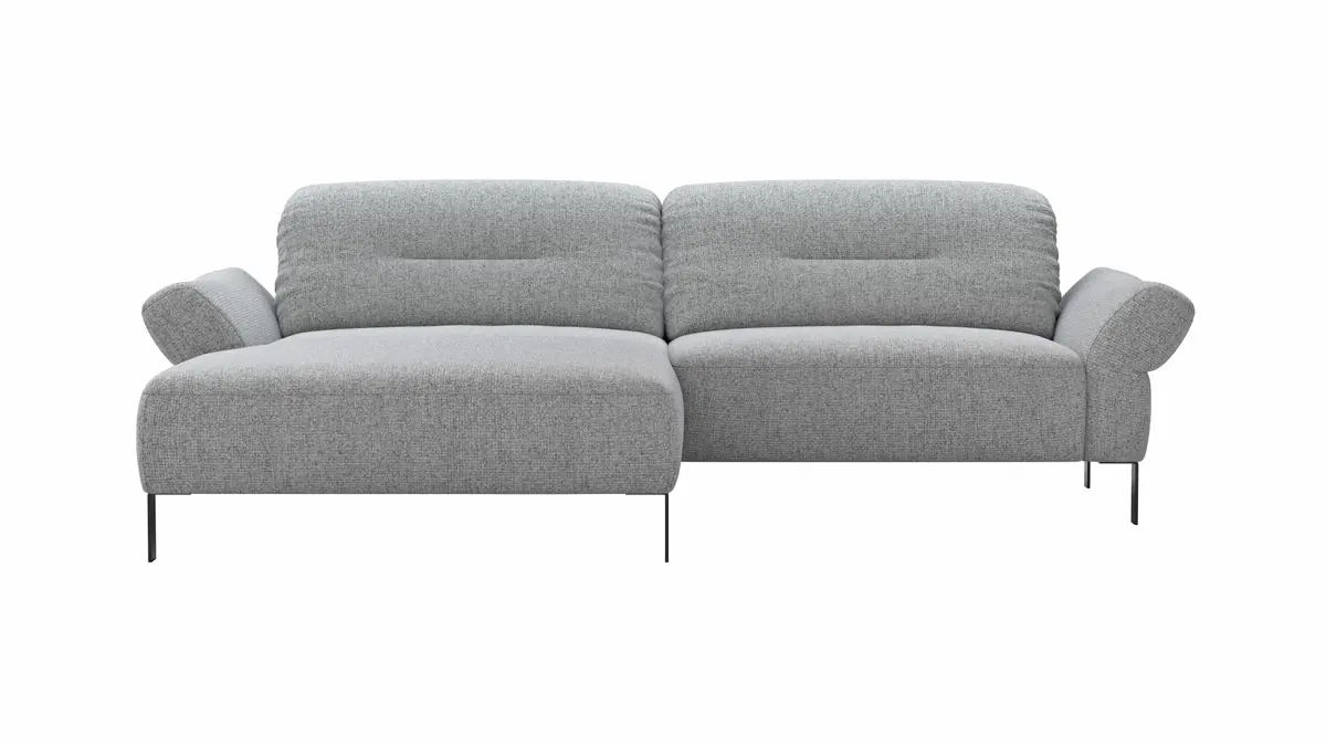 Ecksofa David - Longchair links mit 1,5-Sitzer inkl. Kopfstütze/Armlehne verstellbar, Stoff, Hellgrau