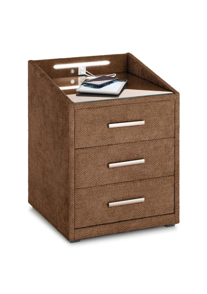 Nachttisch- Terracotta, mit Glasplatte, inkl. Beleuchtung