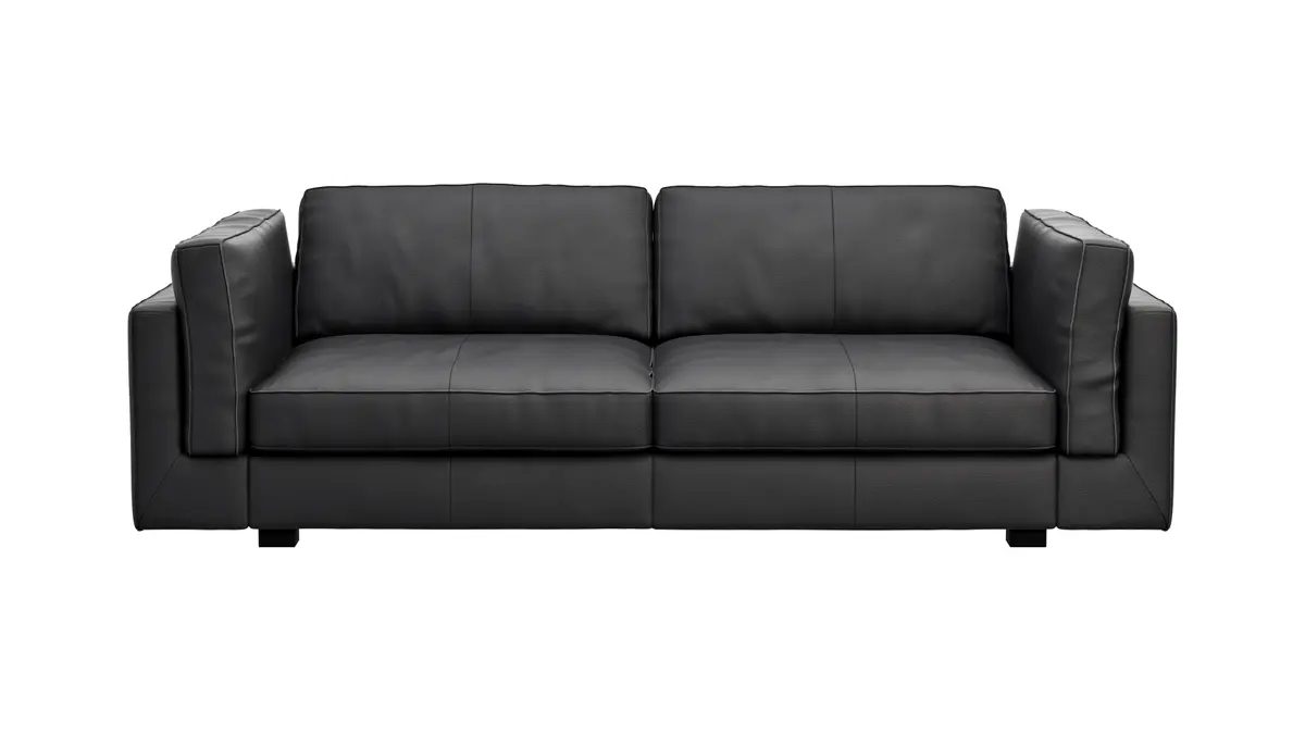 Sofa Aprino 3 - 3,5-Sitzer XL, Dickleder, schwarz, Armlehne Kissen