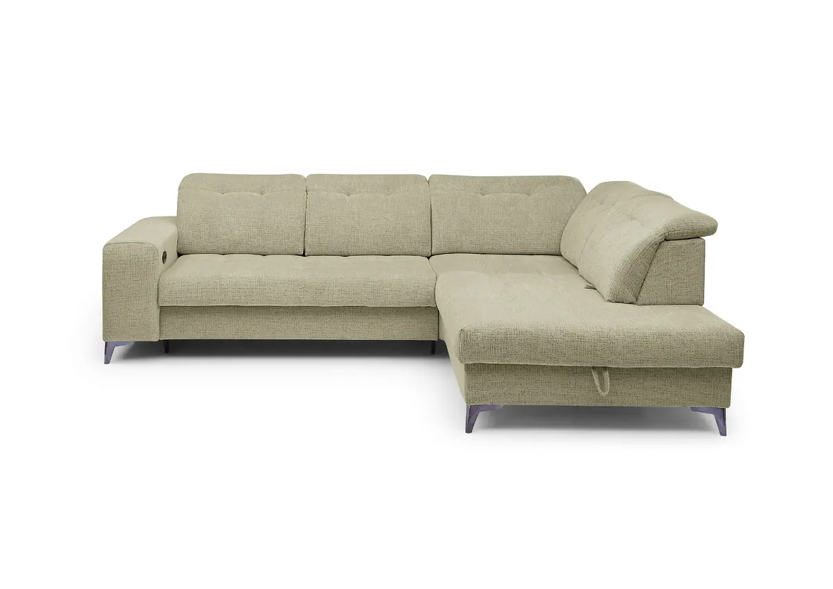 Ecksofa -2-Sitzer mit Ecke rechts, Kopfteil verstellbar, Sitztiefe verstellbar motorisch, Stoff, Sand