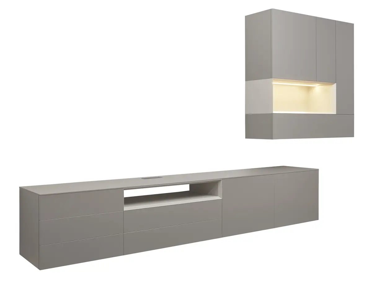 Wohnwand Satola - inkl. Beleuchtung, Lack, Anthrazit