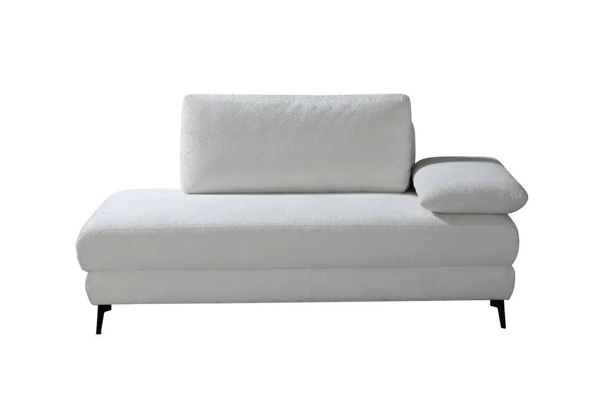 Einzelliege - Schlaffunktion mit Bettkasten, Armteil verstellbar, Stoff, Weiß