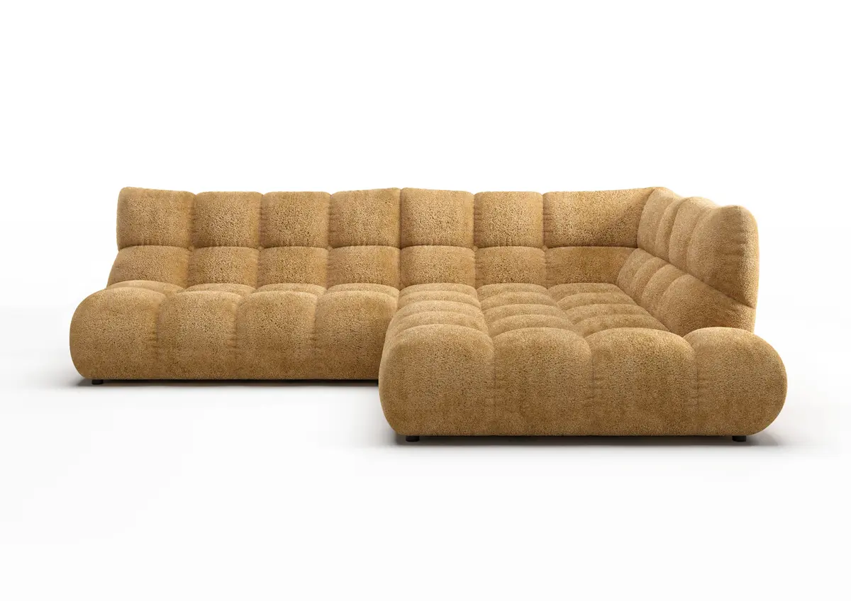 Ecksofa - 2-Sitzer mit Ecke rechts, Stoff, Goldfarben