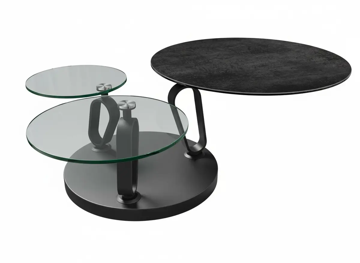 Couchtisch - Platten drehbar, BH ca. Ø77/132x43 cm, Keramik, Titan