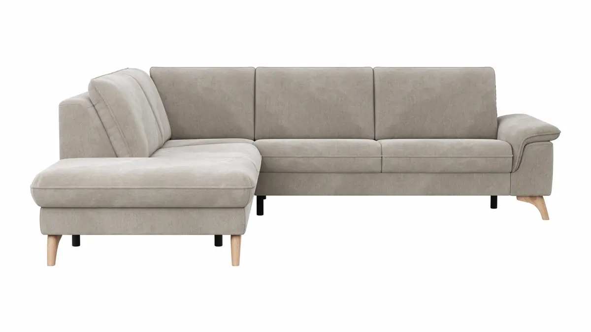 Ecksofa Tulsa KS - 1,5-Sitzer mit Anstellhocker links, Spitzecke und 2,5-Sitzer rechts, Stoff, Graubeige