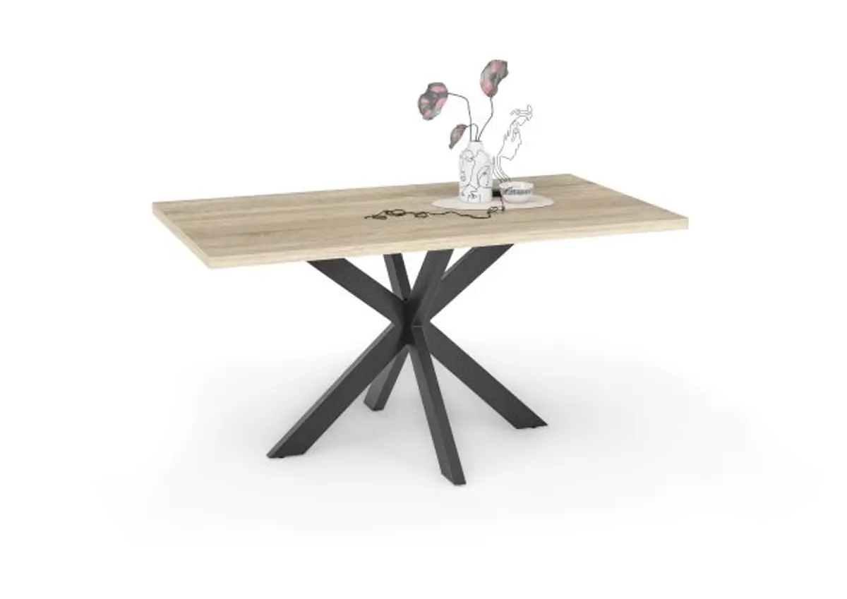 Esstisch - LB ca. 140x90 cm, Eiche sägerau, Schwarz