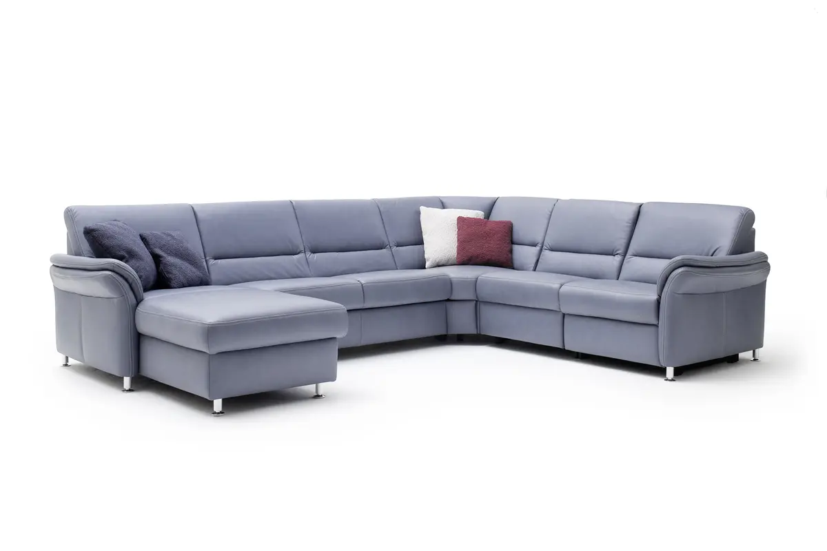 Wohnlandschaft - Longchair links mit 2,5-Sitzer und Ecke rechts, Leder, Granit