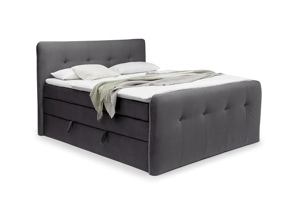 Boxspringbett HOLLIE- Liegefläche ca. 180x200 cm, Stoff, Schlamm, Bonell, Inkl. Topper