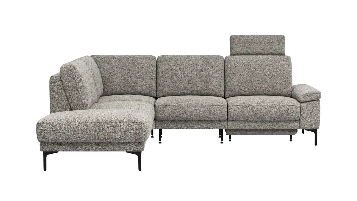 Ecksofa Matero - Ecke mit 2-Sitzer rechts inkl. Relaxfunktion motorisch und Sitzvorzug, Stoff, Graubeige