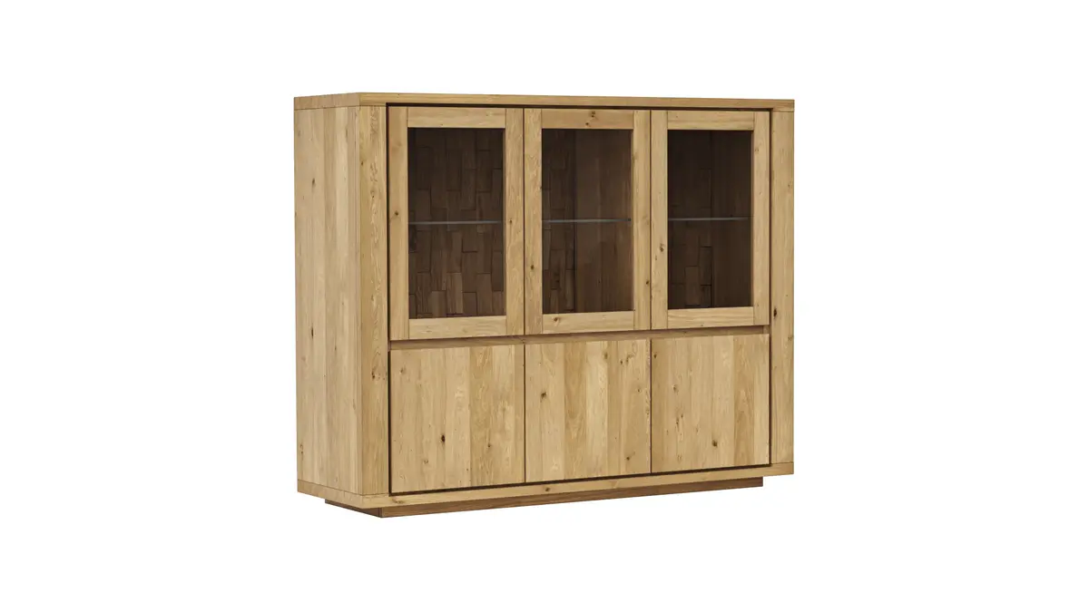 Highboard Bakersfield - Rückwand mit Holzschindeln, Asteiche massiv, geölt