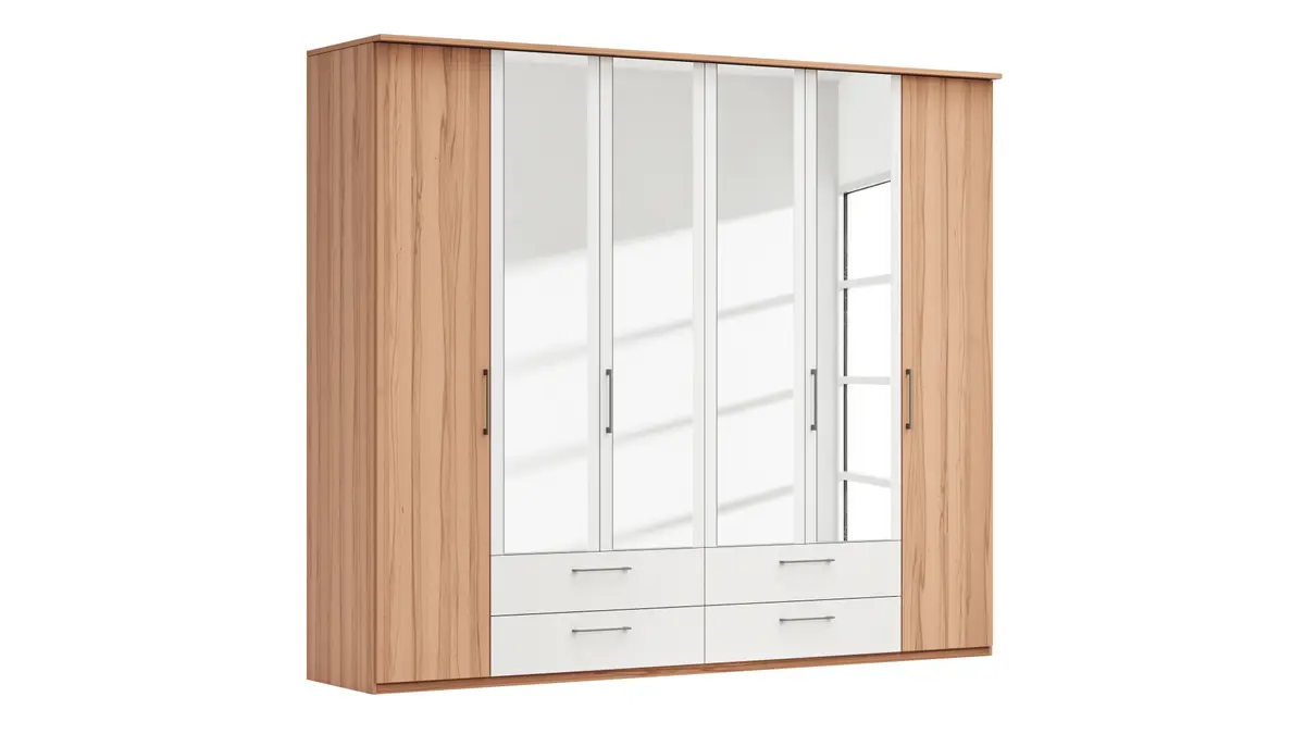 Drehtürenschrank Viana - B. ca. 270 cm, Furnier, Kernbuche, Weiß