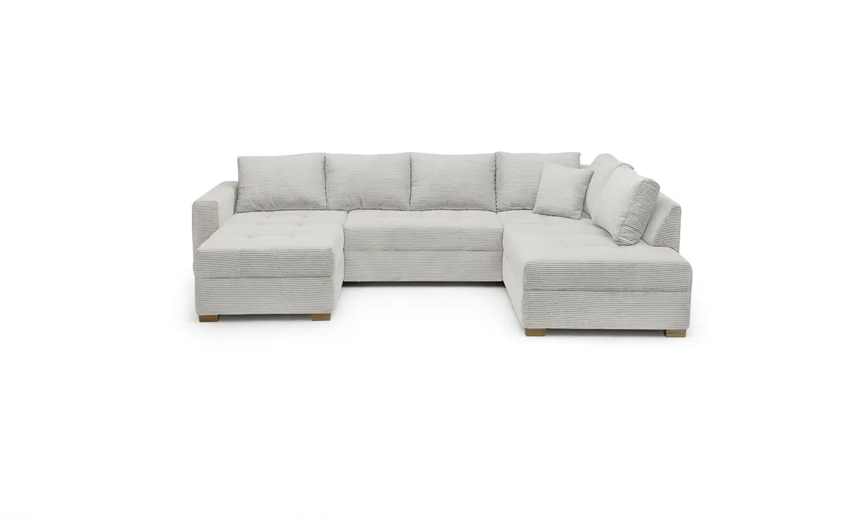 Wohnlandschaft JOSY - Longchair links, 1,5-Sitzer, Ecke rechts inkl. Schlaffunktion mit Bettkasten, Stoff, Graubeige