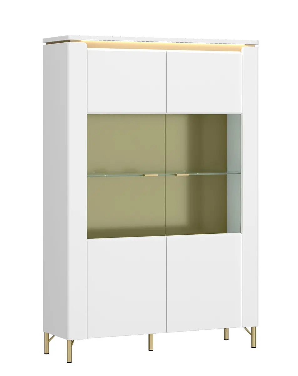 Vitrine - mit Beleuchtung, Alpinweiß, Goldfarben, Weiß Hochglanz