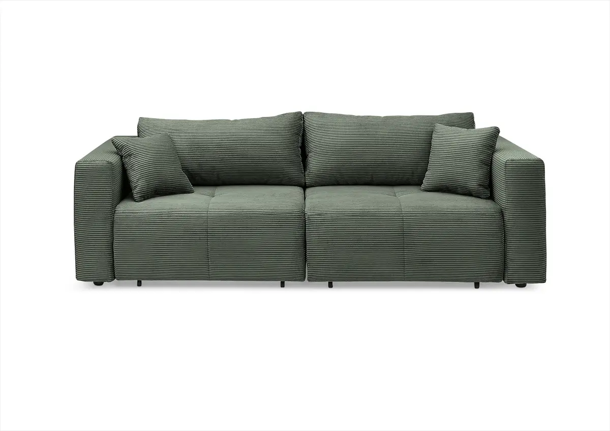 Megasofa Juless - Schlaffunktion mit Bettkasten, Cord, Grün