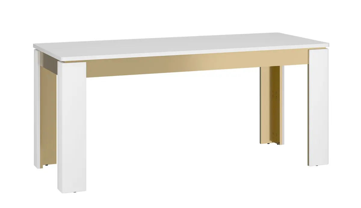 Esstisch - ausziehbar, LB ca. 160x90 cm, Alpinweiß, Goldfarben, Weiß Hochglanz