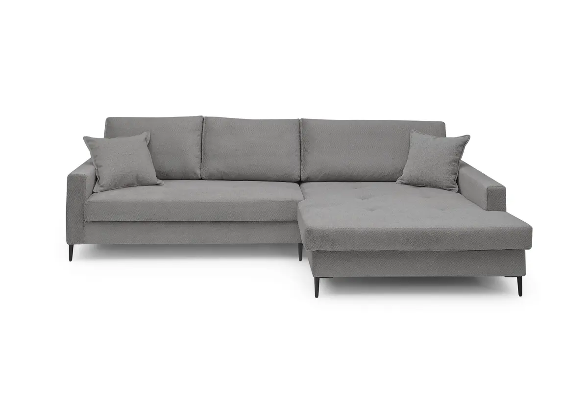 Ecksofa - 3-Sitzer mit Longchair rechts, Stoff, Grau