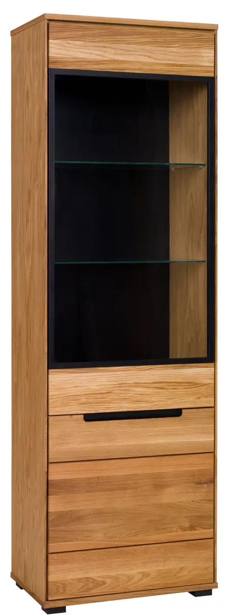 Vitrine- Eiche, Massiv, Glas, Alurahmen, Schwarz