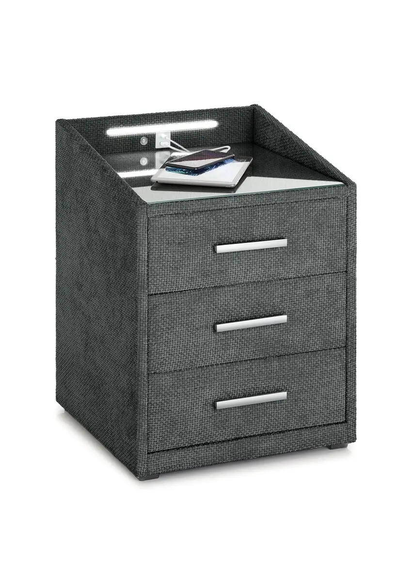 Nachttisch- Dunkelgrün, mit Glasplatte, inkl. Beleuchtung