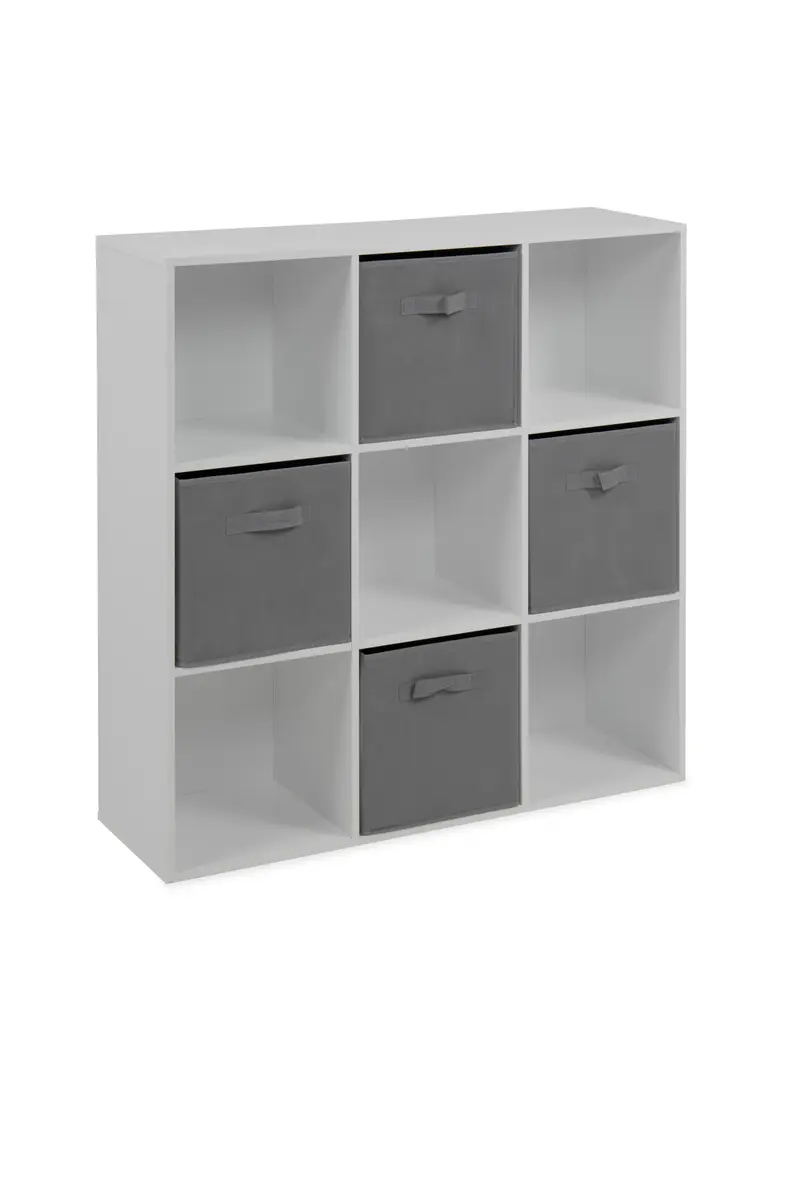 Regal - inkl. Stoffboxen, B ca. 89 cm, Weiß, Grau