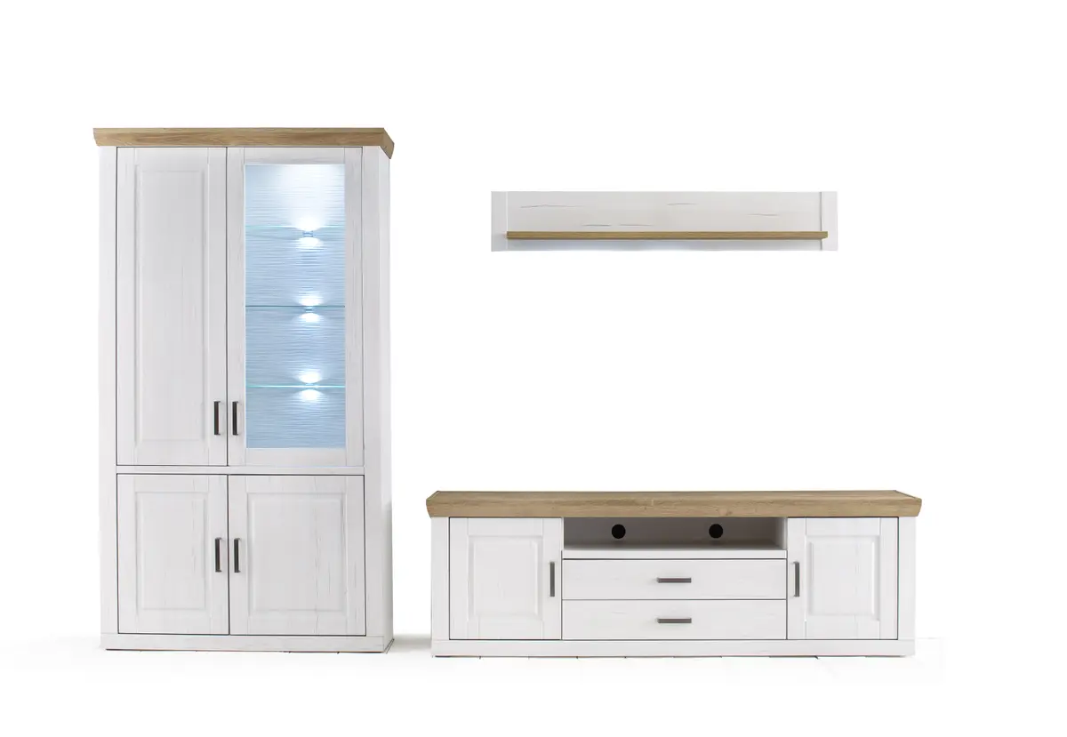 Wohnwand - mit Beleuchtung, Pinie Nachbildung