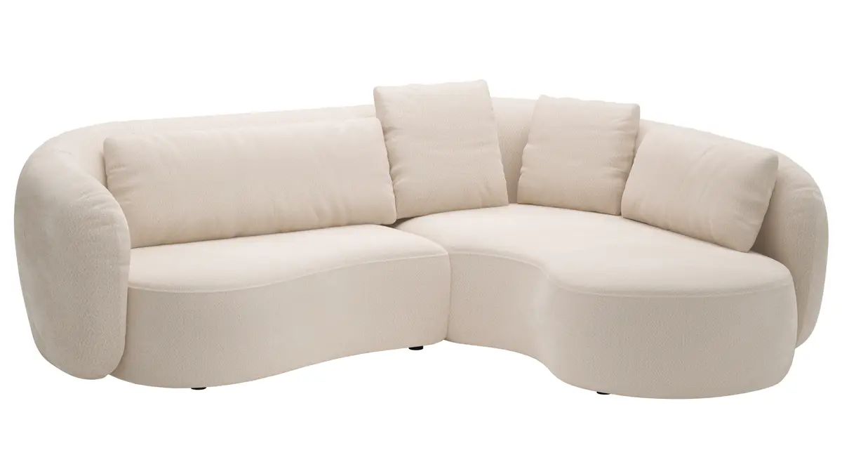 Ecksofa Karasu - 3-Sitzer mit Ottomane rechts, Stoff, Creme