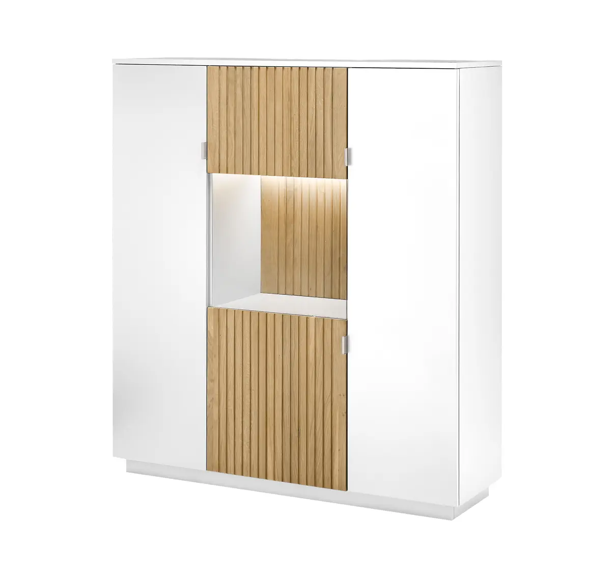 Highboard - mit Beleuchtung, Lack, weiß-grau, Eiche, teilmassiv