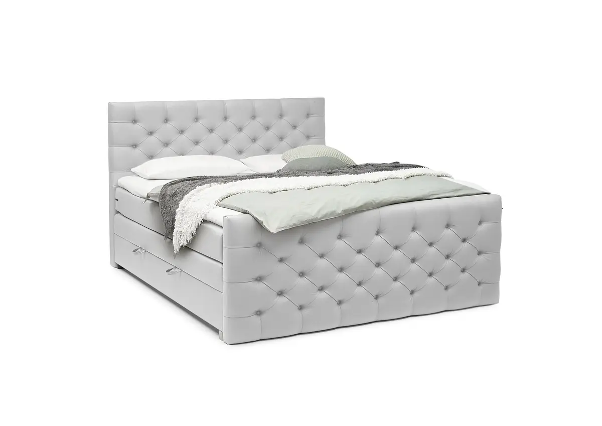 Boxspringbett SANDRIN E- Liegefläche ca. 200x200 cm, Stoff, Hellgrau, inkl. Stauraum und Fußteil