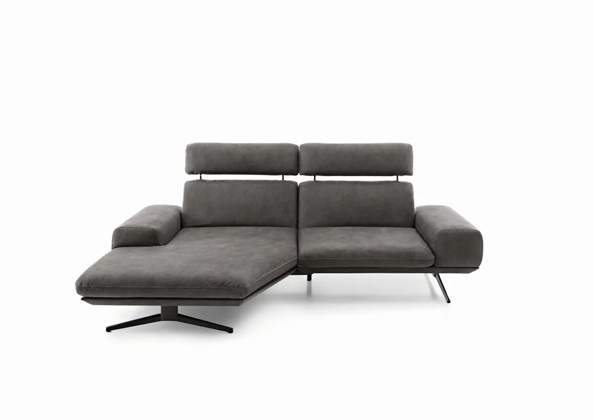 Ecksofa - Longchair links mit 1-Sitzer, Kopfstütze/Rückenlehne verstellbar, Stoff, Anthrazit