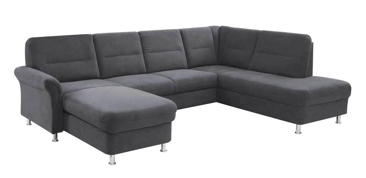 Wohnlandschaft - Longchair links mit 2-Sitzer und Ecke rechts, Relaxfunktion, Stoff, Graphite