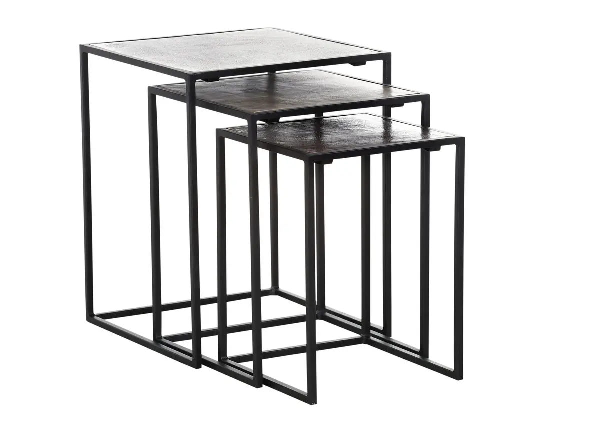 Beistelltisch-3-er Set Coffe - LBH ca. 41x41x52 cm, Metall, Schwarz