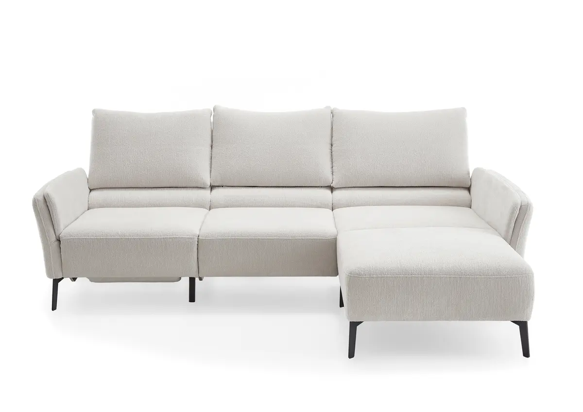 Ecksofa - 2,5-Sitzer mit Longchair rechts, Sitztiefe verstellbar, Stoff, Beige