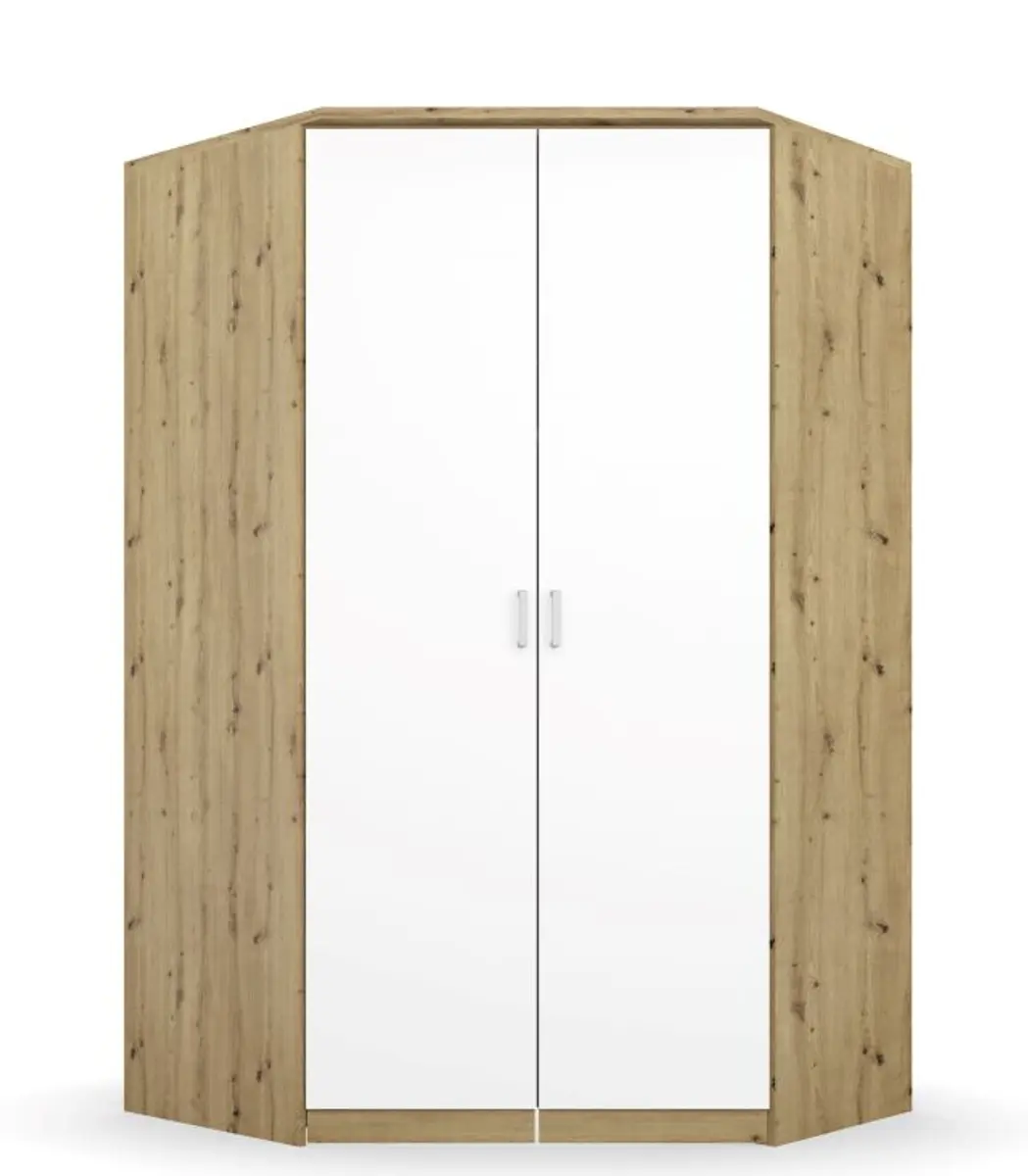 Drehtürenschrank ROYAN- B ca. 117 cm, Eiche Dekor, Weiß