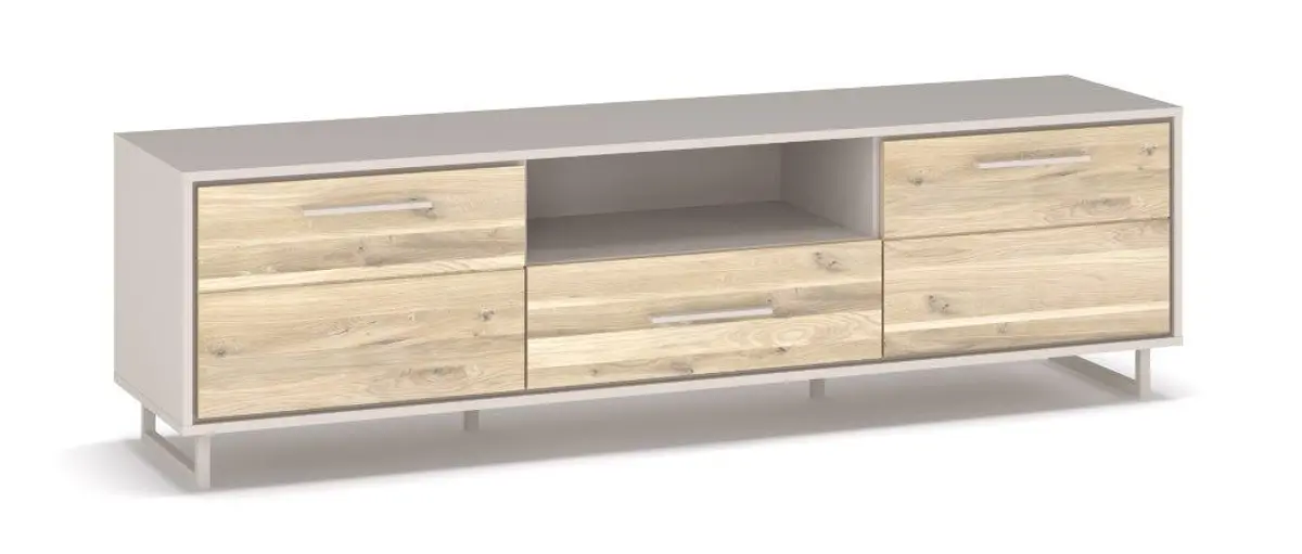 TV-Board - B ca. 185 cm, Kreidefarben, Eiche bianco massiv geölt